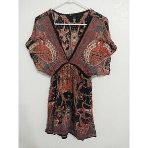Angie Y2K Boho Womens Size L Floral Hippie Paisley Blouse Top